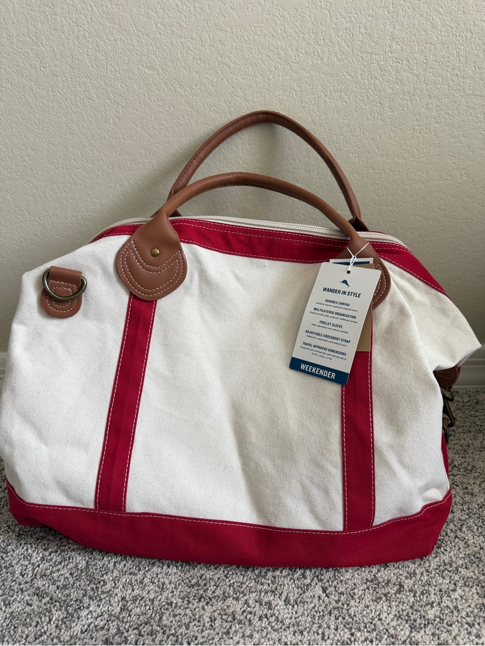 Tommy Bahamas Weekender Bag in White and Red NWT